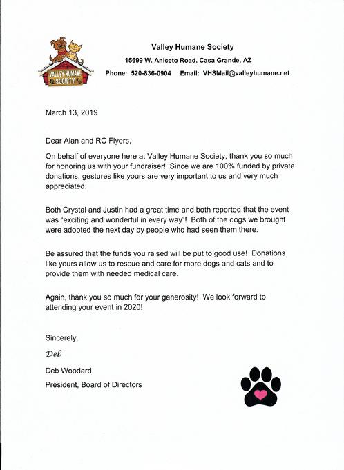 Valley Humane Society Thank You For March 2019 Air Show Benefit 